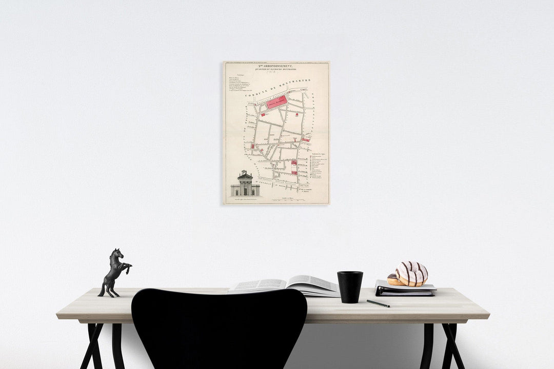 Historic Map : Paris two Me. Arrondissement : Quartier du Faubourg Montmartre. (No. 8), 1834, Vintage Wall Decor