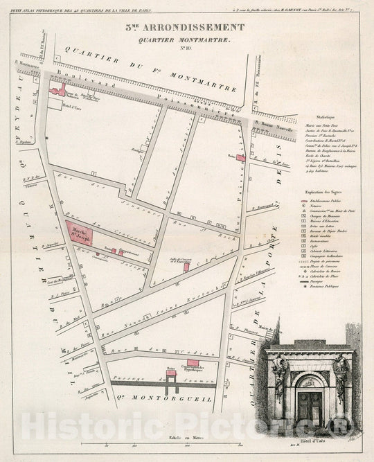 Historic Map : Paris three Me. Arrondissement : Quartier Montmartre. No. 10, 18three4, Vintage Wall Decor