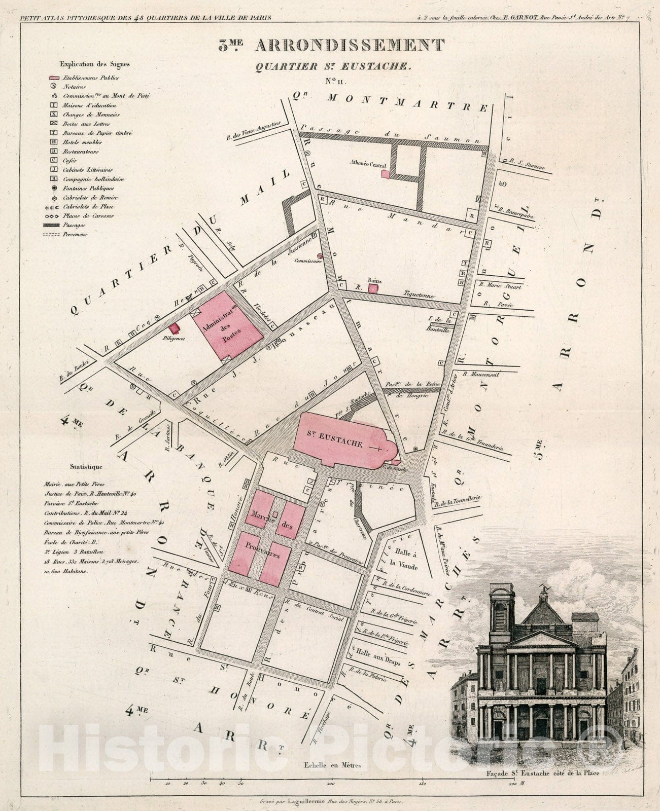 Historic Map : Paris three Me. Arrondissement : Quartier St. Eustache. No. 11, 18three4, Vintage Wall Decor