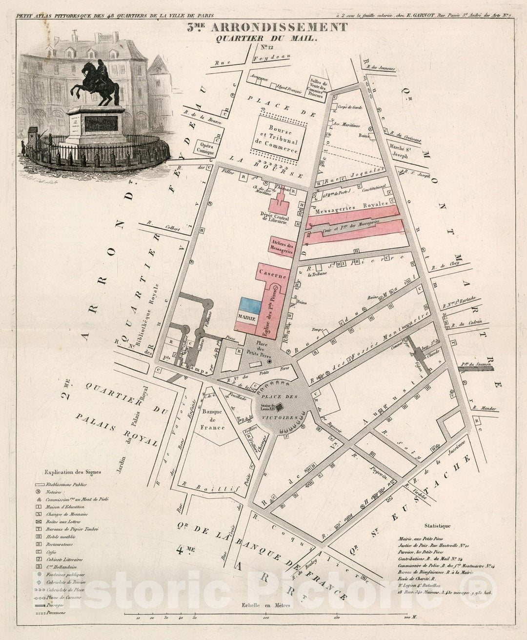 Historic Map : Paris three Me. Arrondissement : Quartier du Mail. No. 12, 18three4, Vintage Wall Decor