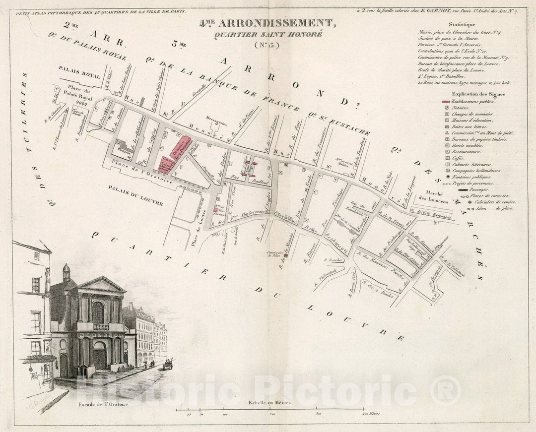 Historic Map : Paris four Me. Arrondissement : Quartier Saint Honore. No. 13, 183four, Vintage Wall Decor