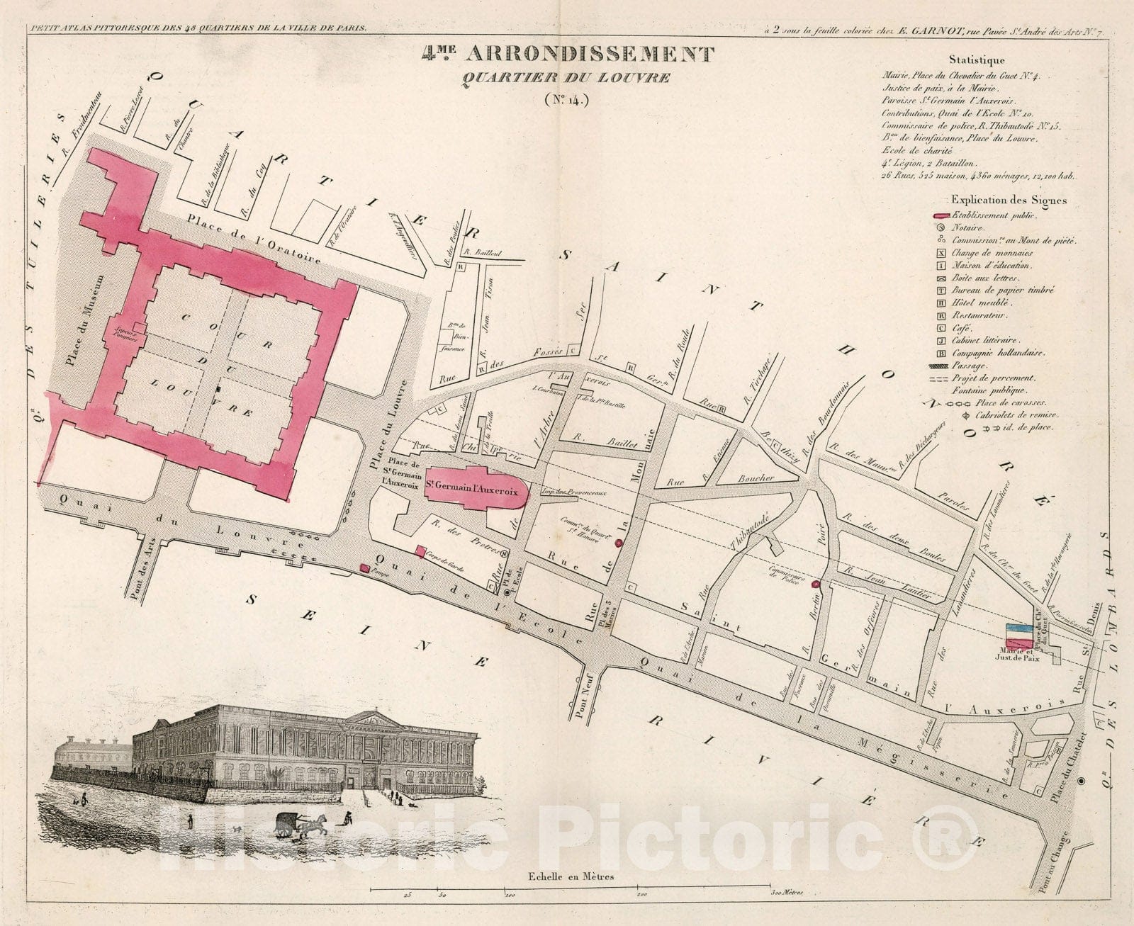 Historic Map : Paris four Me. Arrondissement : Quartier du Louver. No. 1four, 183four, Vintage Wall Decor