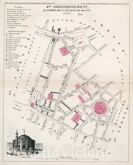 Historic Map : Paris four Me. Arrondissement : Quartier de la Banque de France. No. (16), 183four, Vintage Wall Decor