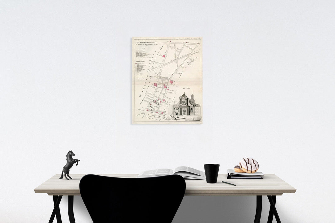 Historic Map : Paris five Me. Arrondissement : Quartier du Faubourg St. Denis. No. 17, 1834, Vintage Wall Decor