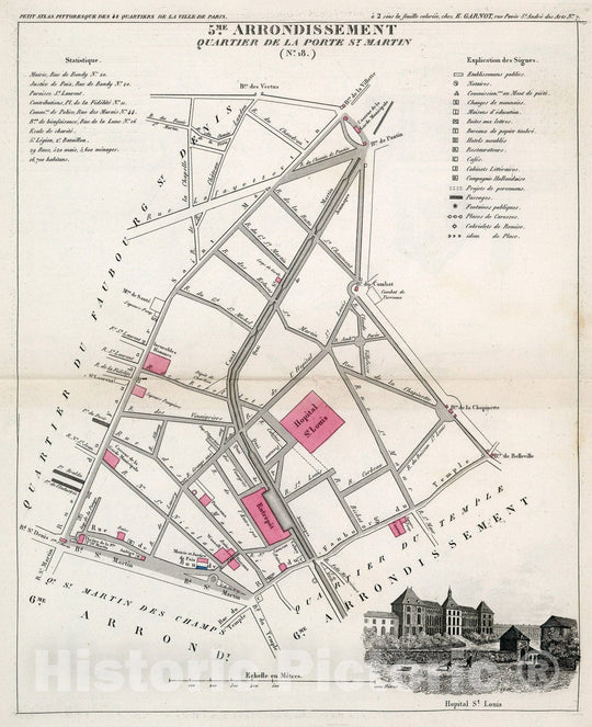 Historic Map : Paris five Me. Arrondissement : Quartier de la Porte St. Martin. (No. 18), 1834, Vintage Wall Decor