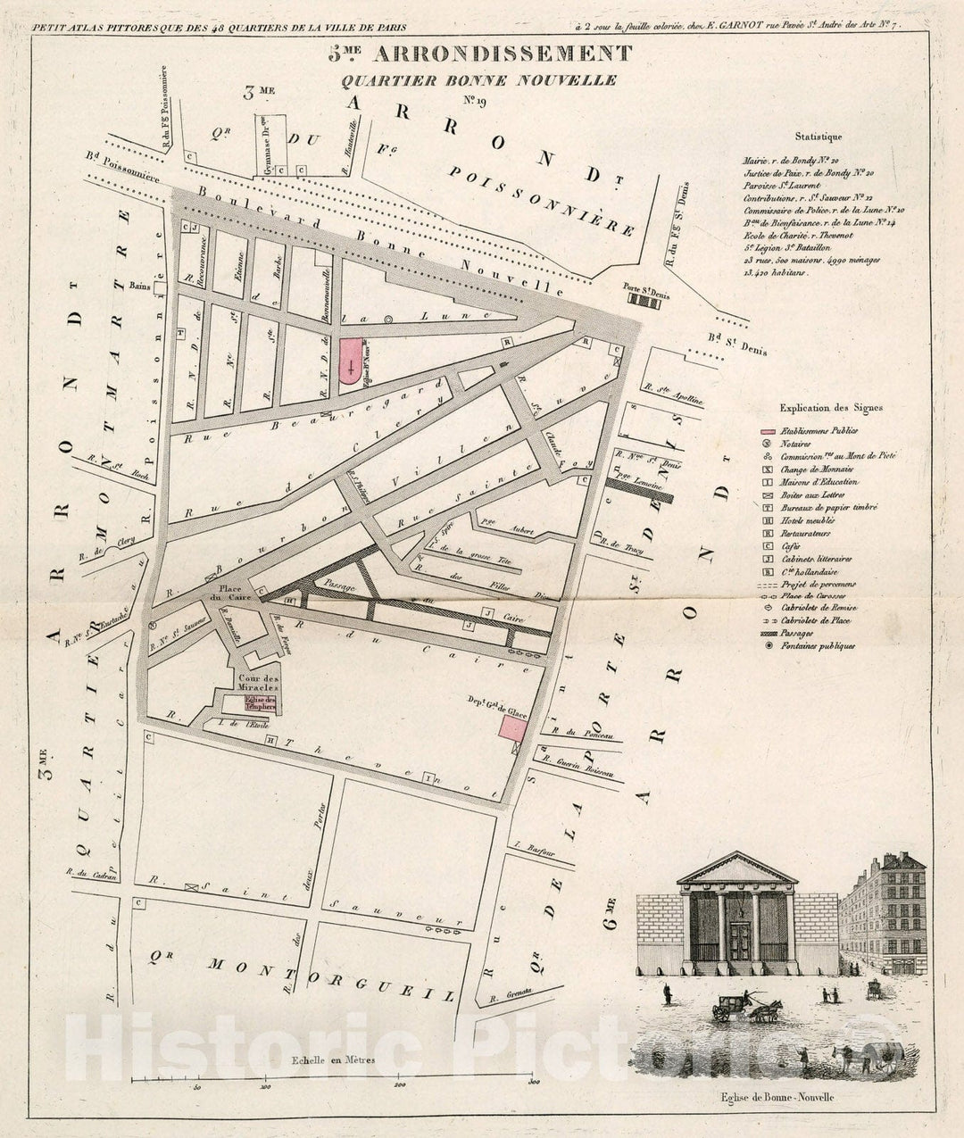 Historic Map : Paris five Me. Arrondissement : Quartier Bonne Nouvelle. No.19, 1834, Vintage Wall Decor