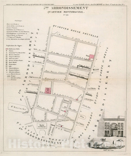 Historic Map : Paris five Me. Arrondissement : Quartier Montorgueil. No.20, 1834, Vintage Wall Decor