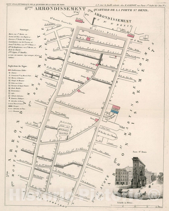 Historic Map : Paris six Me. Arrondissement : Quartier de la Porte St. Denis. No. 21, 1834, Vintage Wall Decor