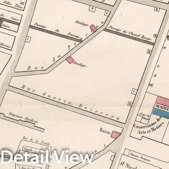 Historic Map : Paris six Me. Arrondissement : Quartier de la Porte St. Denis. No. 21, 1834, Vintage Wall Decor