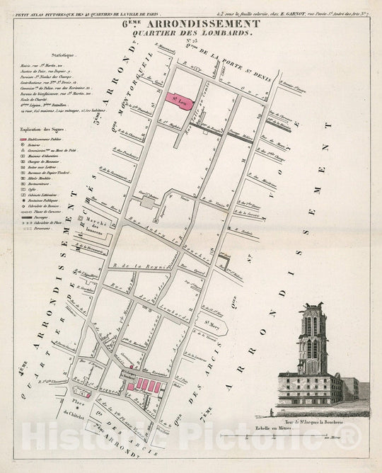 Historic Map : Paris six Eme. Arrondissement : Quartier des Lombards. No. 23, 1834, Vintage Wall Decor