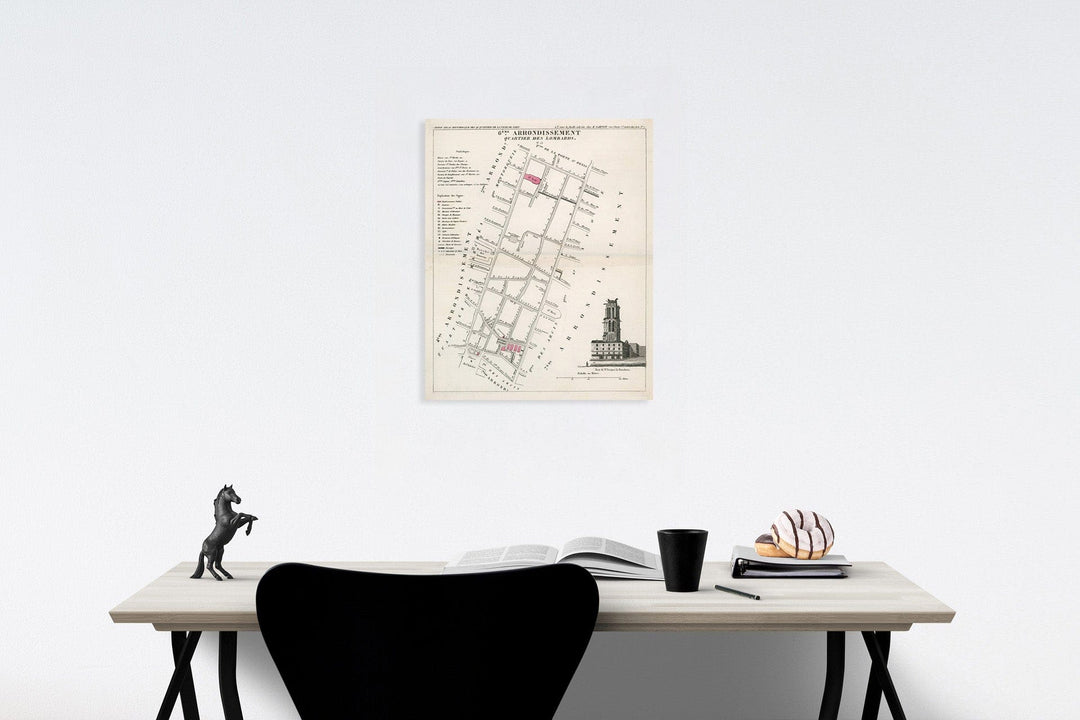 Historic Map : Paris six Eme. Arrondissement : Quartier des Lombards. No. 23, 1834, Vintage Wall Decor