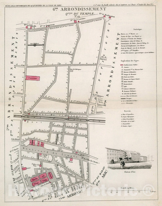 Historic Map : Paris six Eme. Arrondissement : Quartier du Temple. No. 24, 1834, Vintage Wall Decor