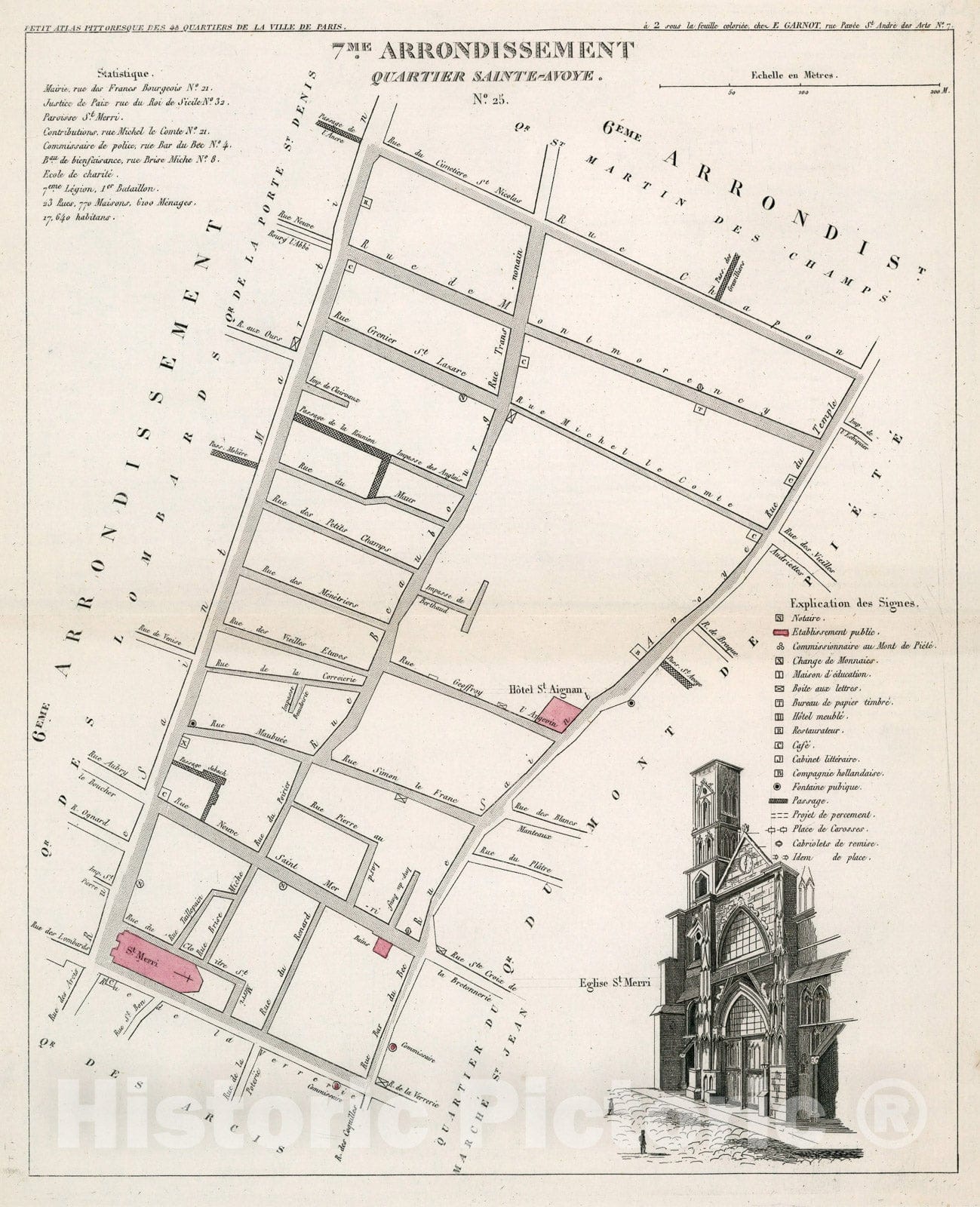 Historic Map : Paris seven Me. Arrondissement : Quartier Sainte-Avoye. No. 25, 1834, Vintage Wall Decor