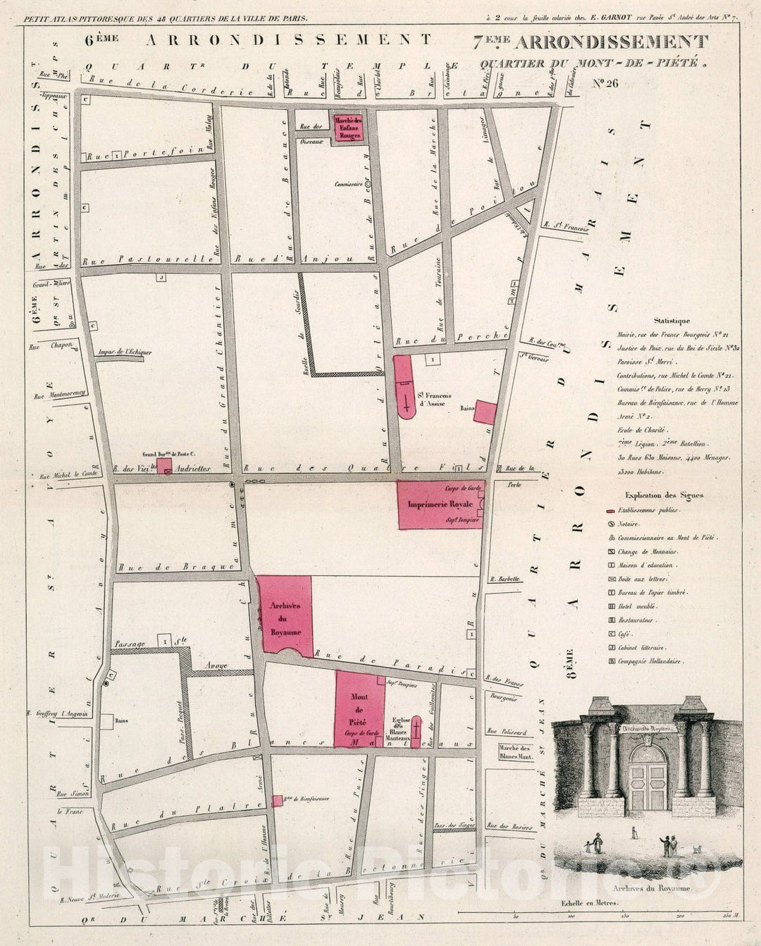 Historic Map : Paris Me. Arrondissement : Quartier du Mont de Piete. No. 26, 1834, Vintage Wall Decor