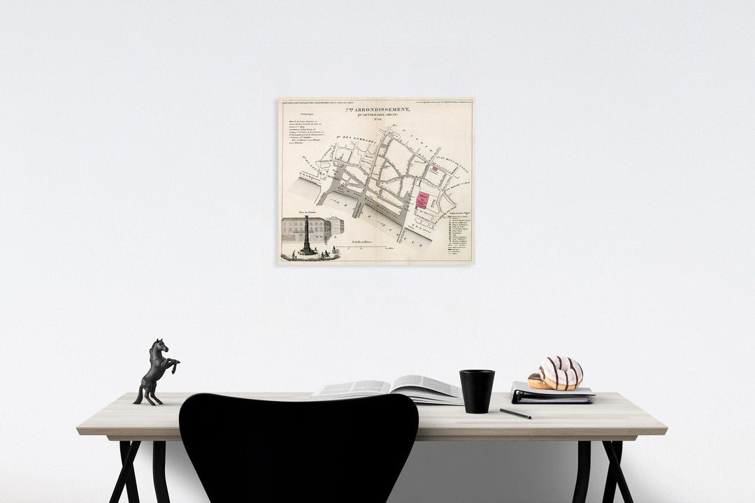 Historic Map : Paris 7Me. Arrondissement : Quartier des Arcis. No. 28, 1834, Vintage Wall Decor