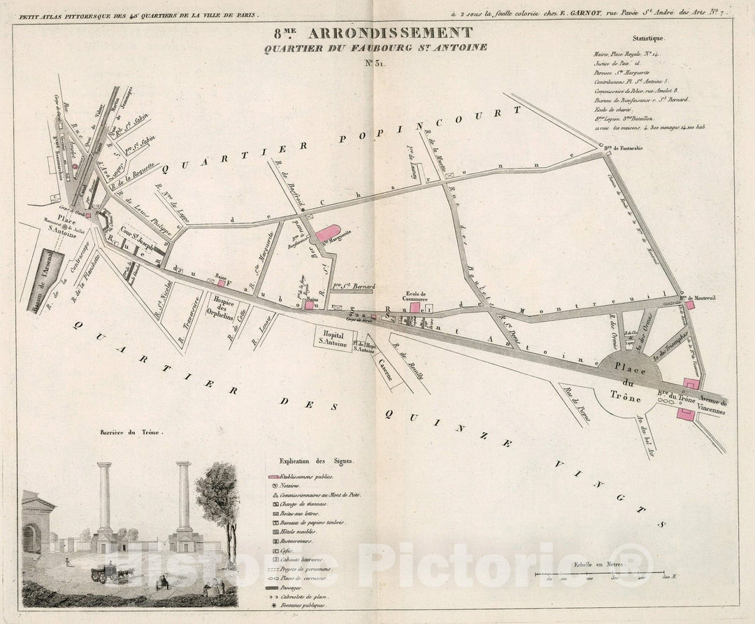 Historic Map : Paris eight Me. Arrondissement : Quartier du Faubroug St. Antoine. No. 31, 1eight34, Vintage Wall Decor