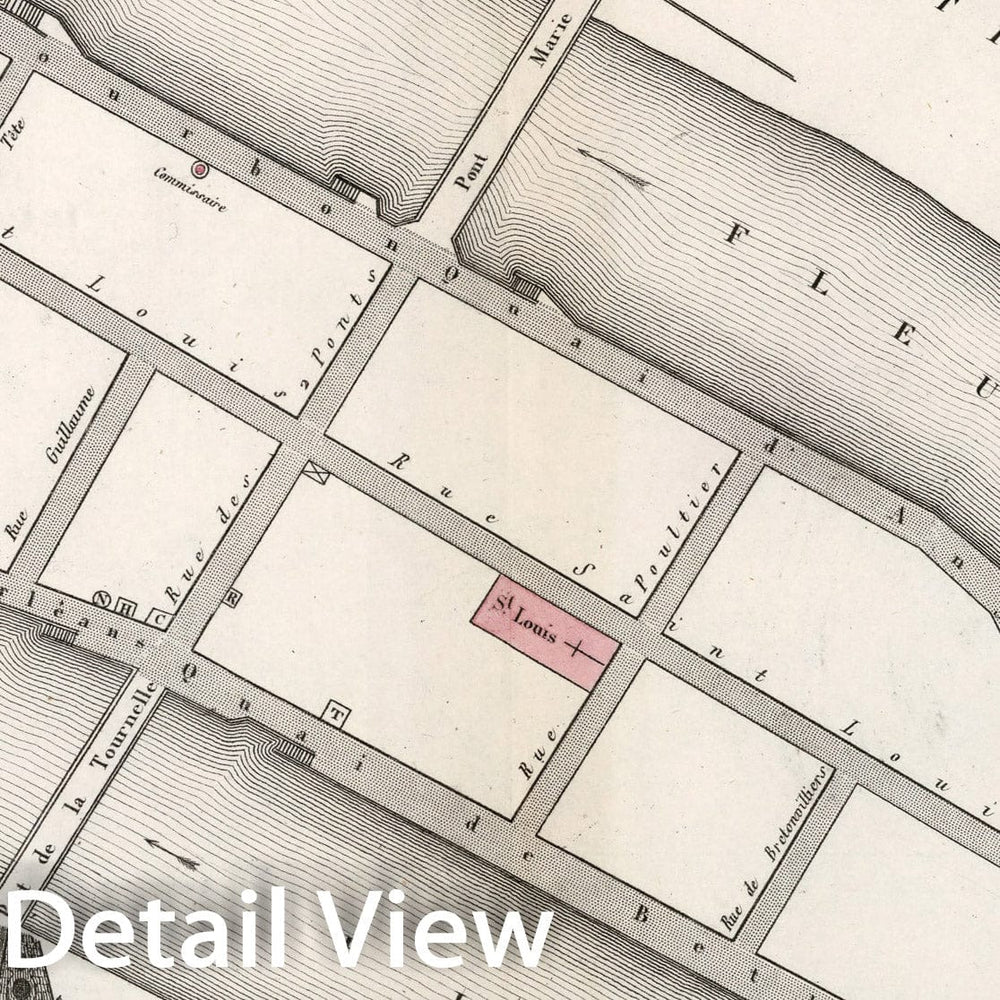 Historic Map : Paris nine Me. Arrondissement : Quartier de l'Ile St. Louis. No. 33, 1834, Vintage Wall Decor