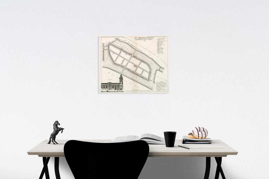 Historic Map : Paris nine Me. Arrondissement : Quartier de l'Ile St. Louis. No. 33, 1834, Vintage Wall Decor