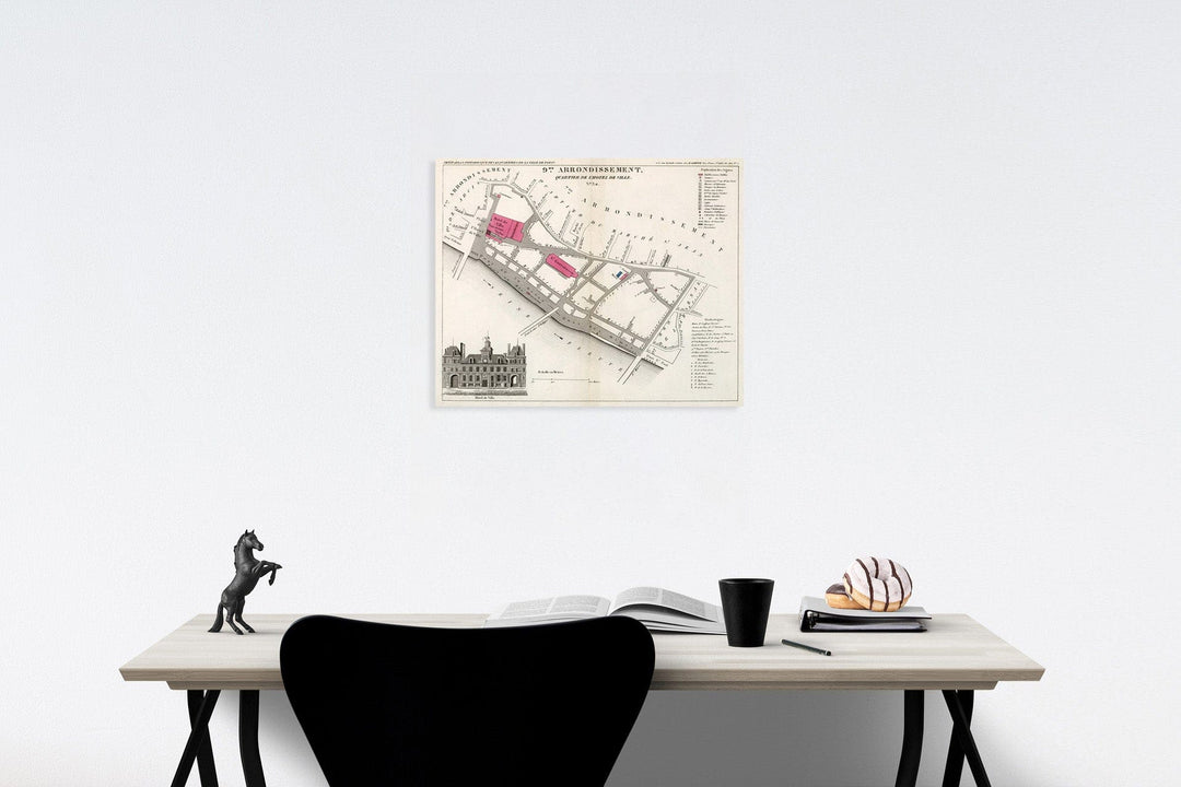 Historic Map : Paris nine Me. Arrondissement : Quartier de l'Hotel de Ville. No. 34, 1834, Vintage Wall Decor