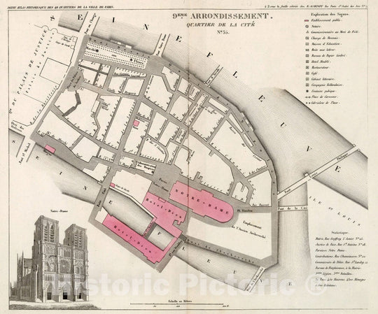 Historic Map : Paris nine Eme. Arrondissement : Quartier de la Cite. No. 35, 1834, Vintage Wall Decor