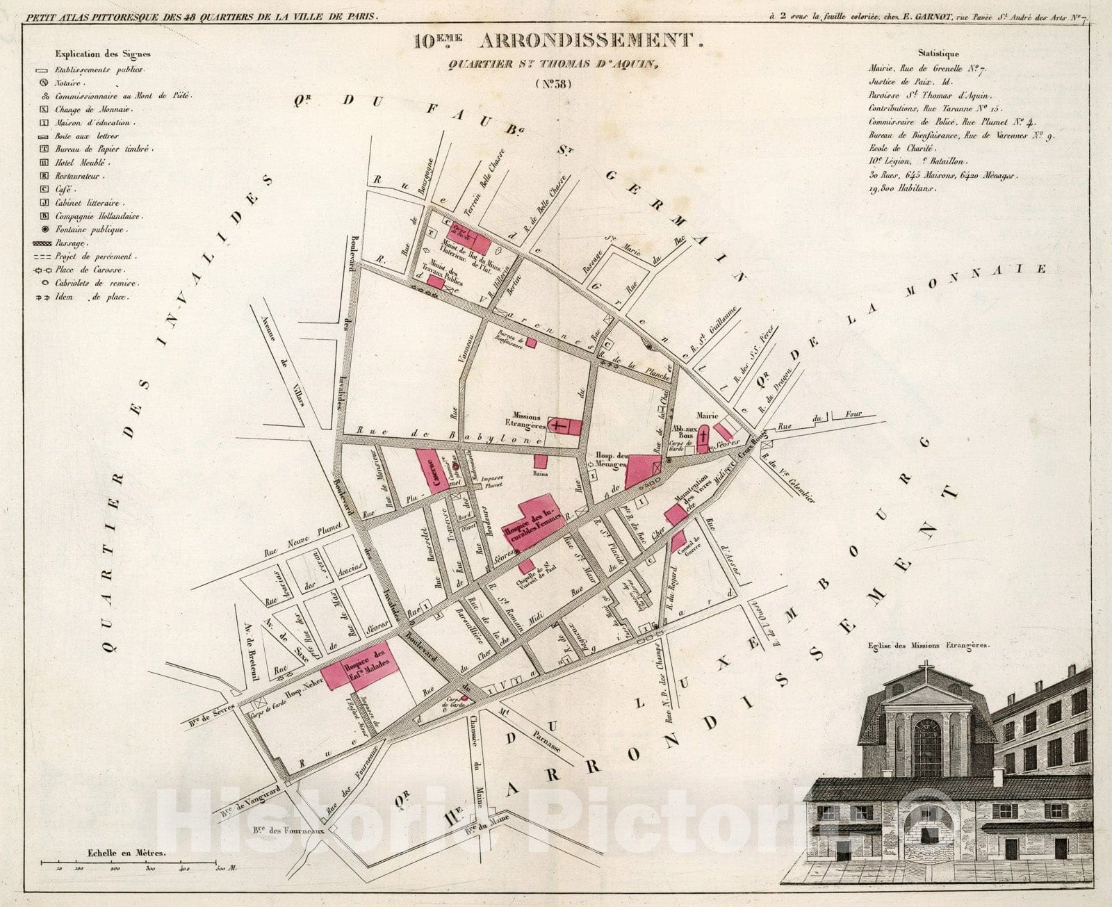 Historic Map : Paris ten Eme. Arrondissement : Quartier St. Thomas d'Aquin. No. 38, 1834, Vintage Wall Decor