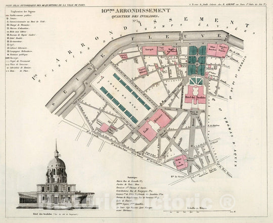 Historic Map : Paris ten Eme. Arrondissement : Quartier des Invalides. No. 39, 1834, Vintage Wall Decor