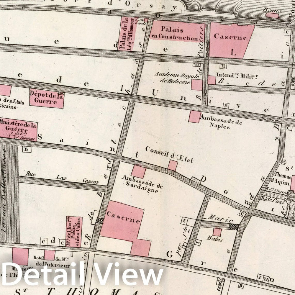 Historic Map : Paris ten Me. Arrondissement : Quartier du Faubr. St. Germain. No. 40, 1834, Vintage Wall Decor