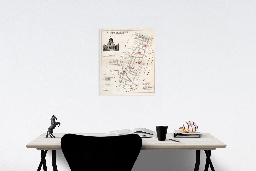 Historic Map : Paris eleven Me. Arrondissement : Quartier de la Sorbonne. No. 43, 1834, Vintage Wall Decor