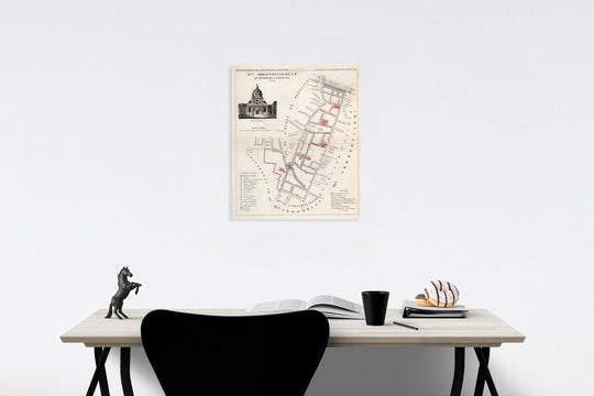 Historic Map : Paris eleven Me. Arrondissement : Quartier de la Sorbonne. No. 43, 1834, Vintage Wall Decor