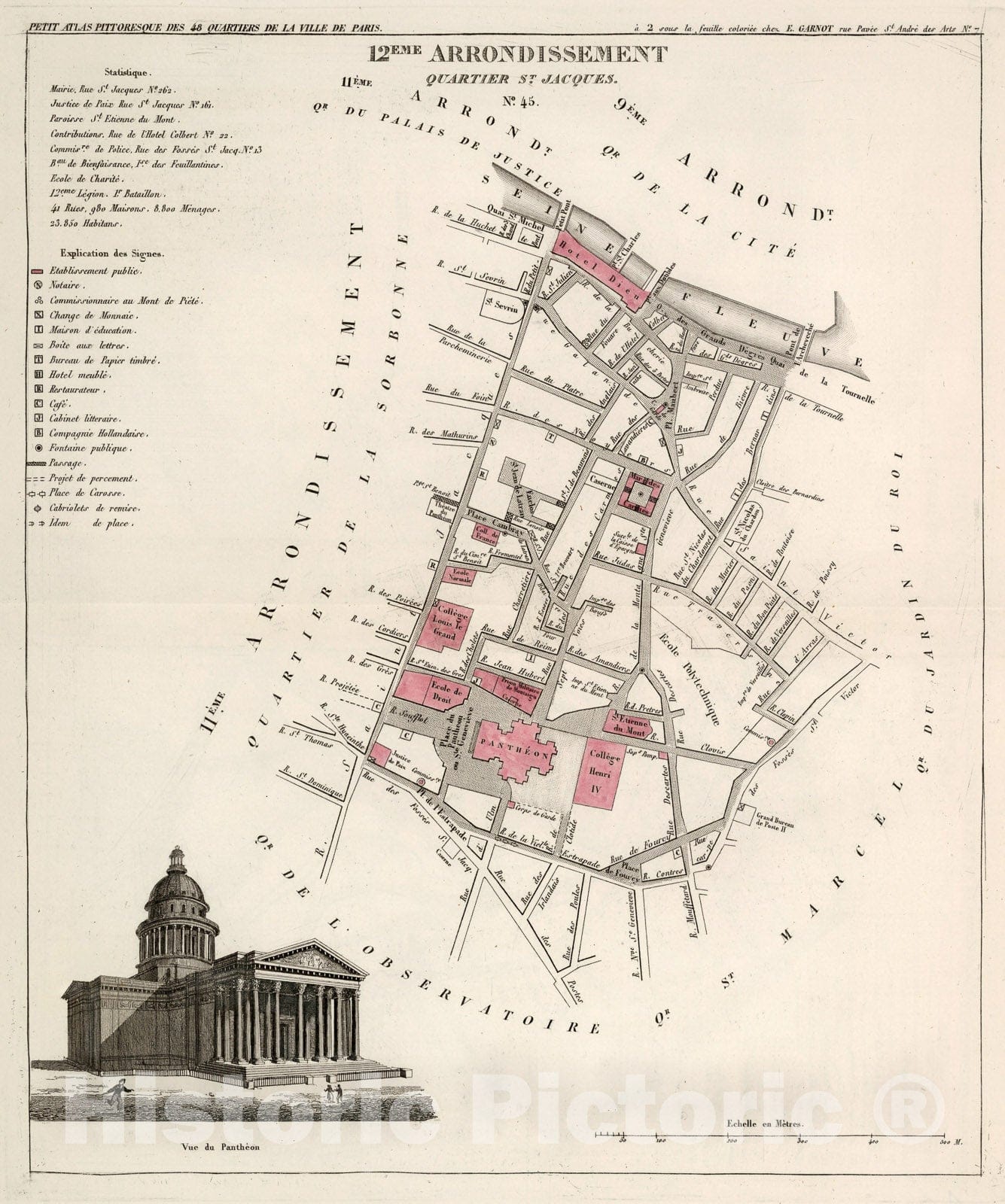 Historic Map : Paris twelve Eme. Arrondissement : Quartier St. Jacques. No. 45, 1834, Vintage Wall Decor