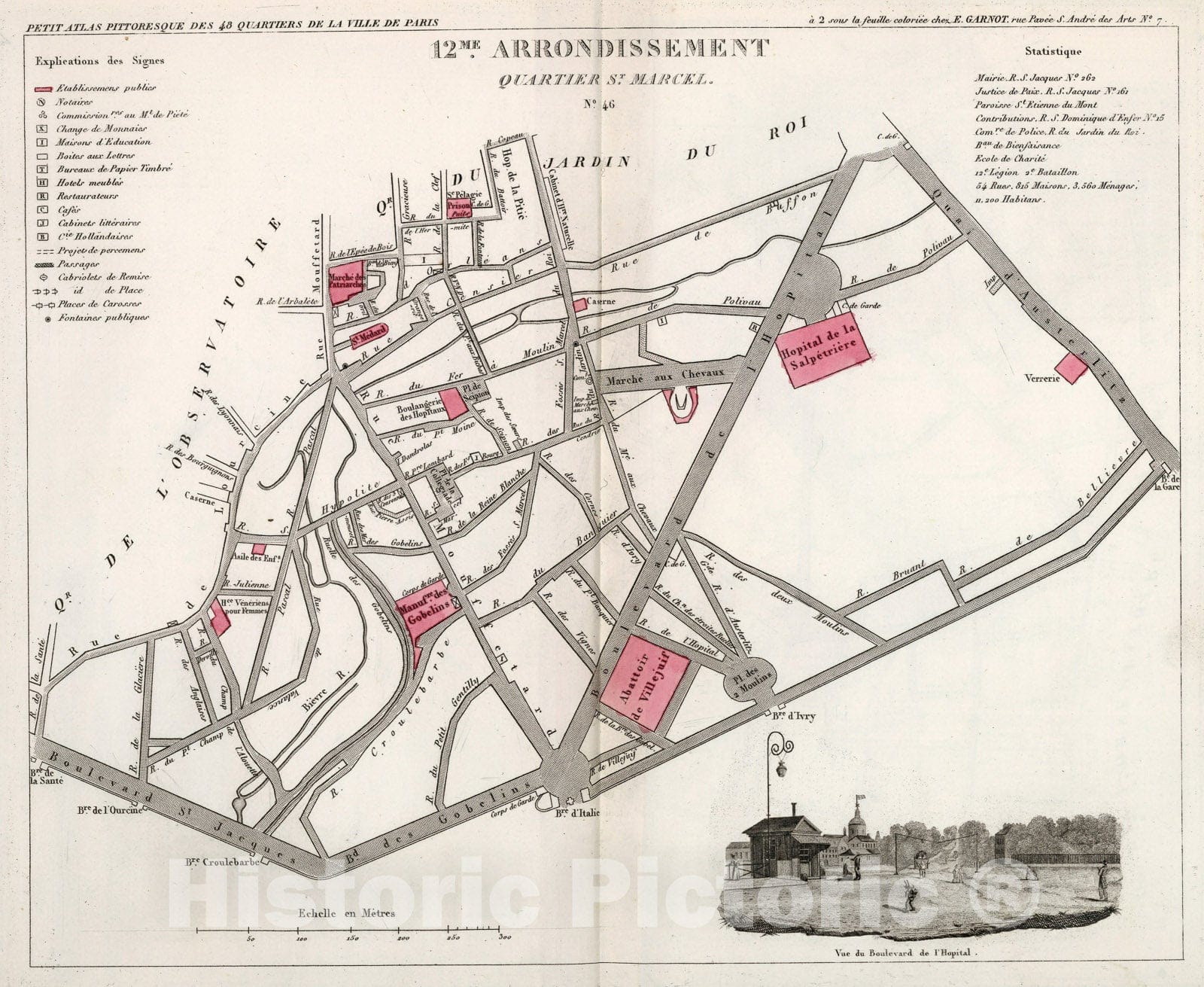 Historic Map : Paris twelve Me. Arrondissement : Quartier St. Marcel. No. 46, 1834, Vintage Wall Decor