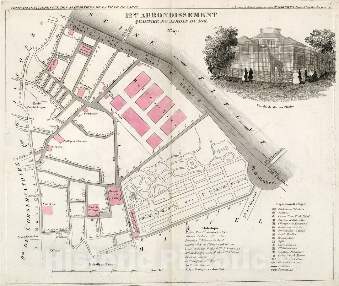 Historic Map : Paris twelve Me. Arrondissement : Quartier du Jardin du Roi. No. 47, 1834, Vintage Wall Decor