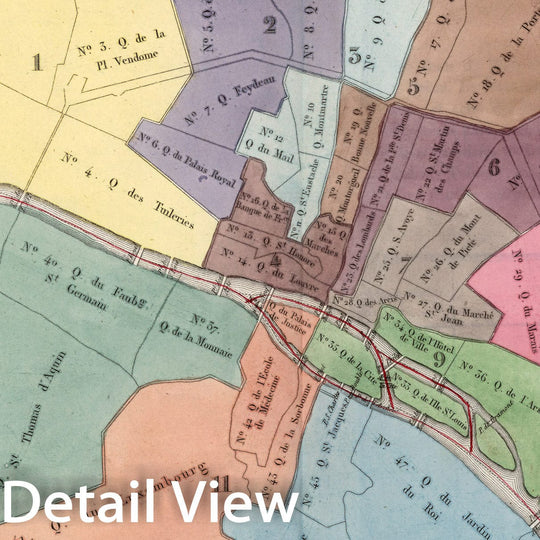 Historic Map : Index: Tableau des arrondissemens et des quartiers de la Ville de Paris, 1834, Vintage Wall Decor