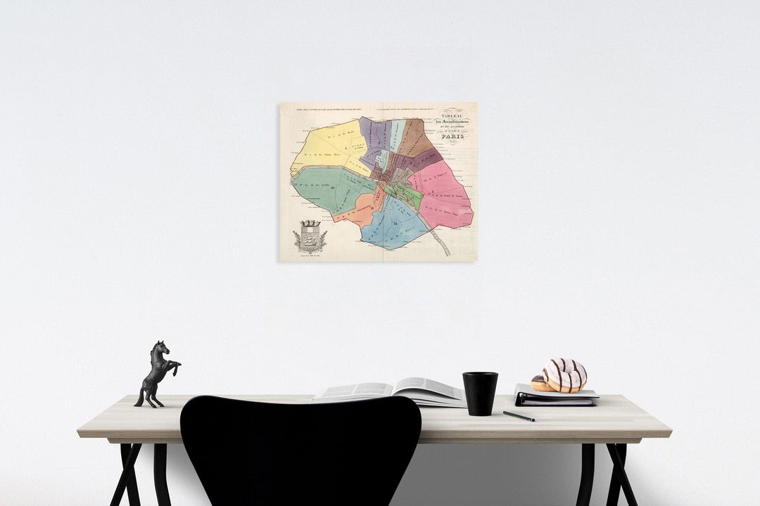 Historic Map : Index: Tableau des arrondissemens et des quartiers de la Ville de Paris, 1834, Vintage Wall Decor