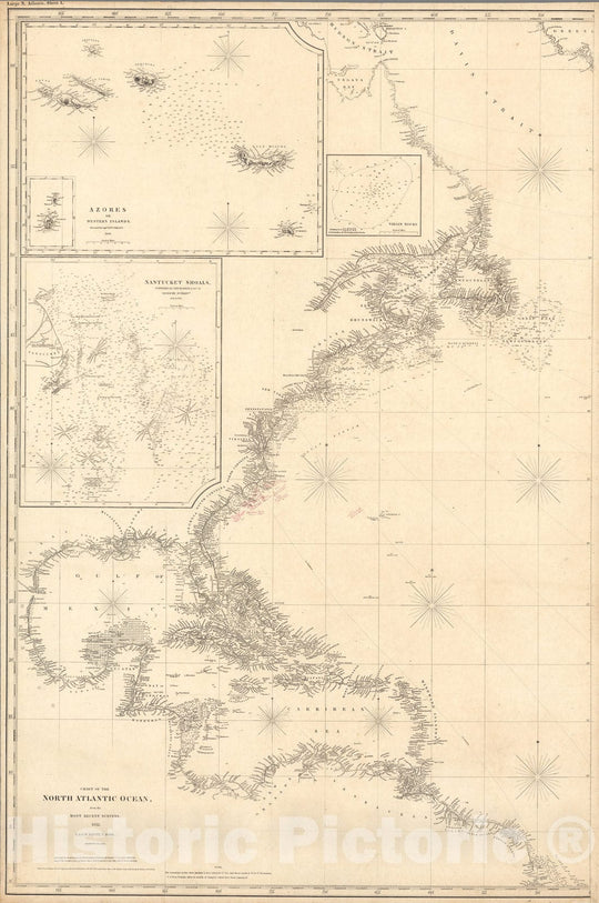 Historic Map : Chart of the North Atlantic Ocean. Large N. Atlantic, Sheet 1, 1860, Vintage Wall Decor