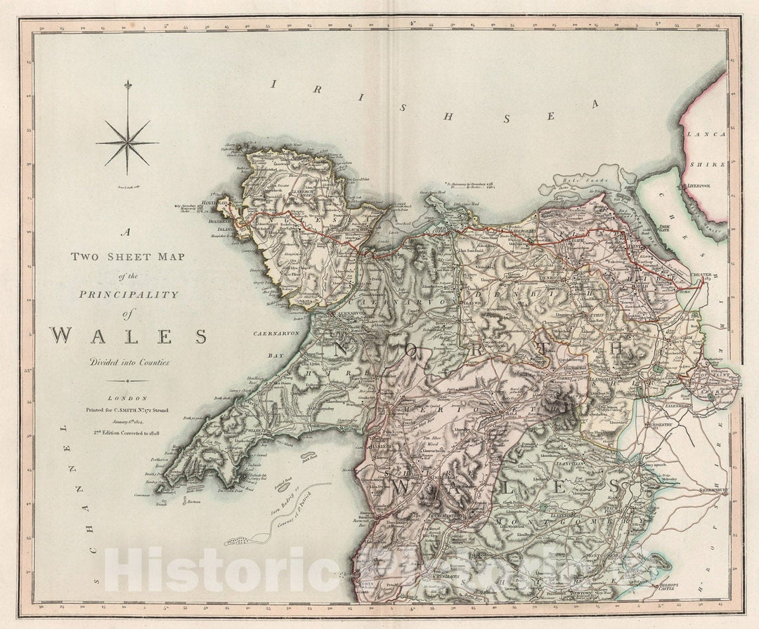 Historic Map : A two sheet map of the principality of Wales. Sheet 1, 1809, Vintage Wall Decor