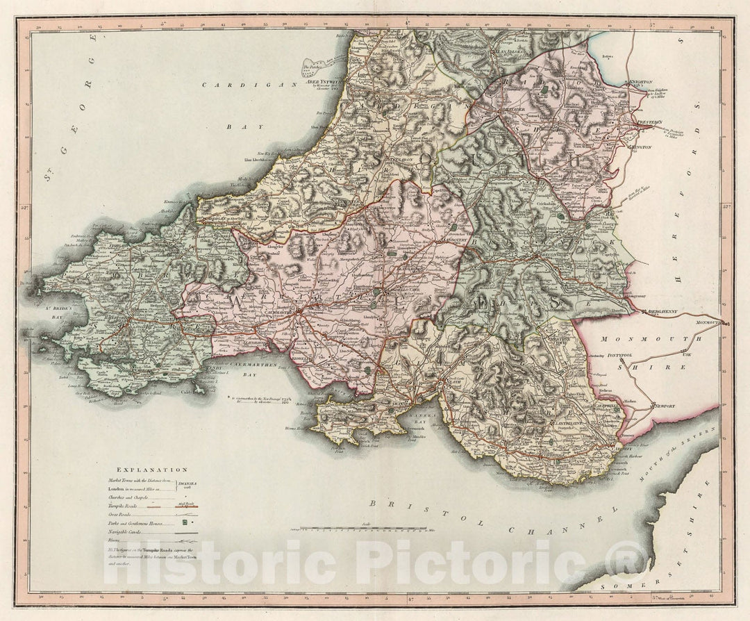 Historic Map : A two sheet map of the principality of Wales. Sheet 2, 1809, Vintage Wall Decor