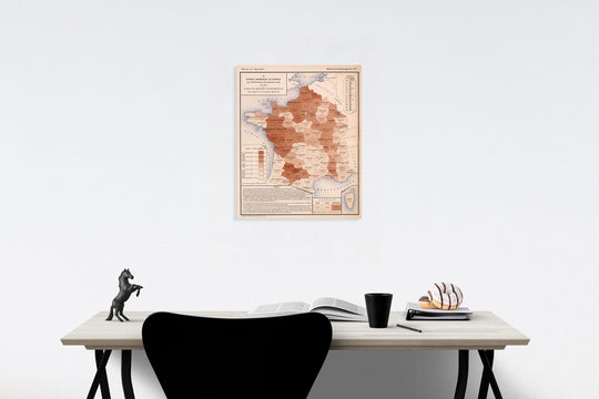 Historic Map : IV. Surface ensemencee en froment par 100 hectares du territoire total en 1882, 1887, Vintage Wall Decor