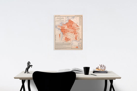 Historic Map : VI. Production du froment par 100 hectares du territoire total en 1882, 1887, Vintage Wall Decor