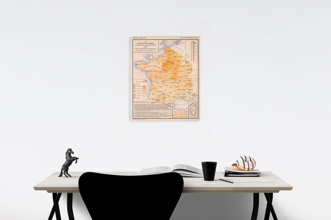 Historic Map : VII. Production du froment par hectare surface ensemencee, En 1882, 1887, Vintage Wall Decor