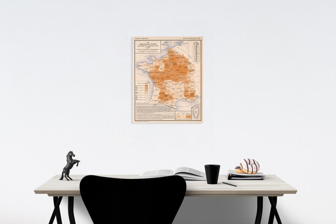 Historic Map : VIII. Production du froment par habitant de la population total, En 1882, 1887, Vintage Wall Decor