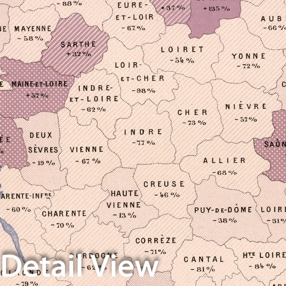 Historic Map : XII. Surface des cultures industrielles par 100 hectares du territoire total, en 1882, 1887, Vintage Wall Decor