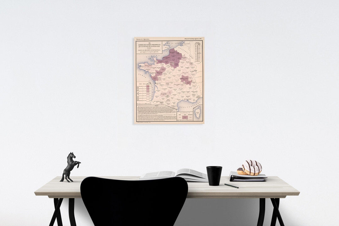 Historic Map : XII. Surface des cultures industrielles par 100 hectares du territoire total, en 1882, 1887, Vintage Wall Decor