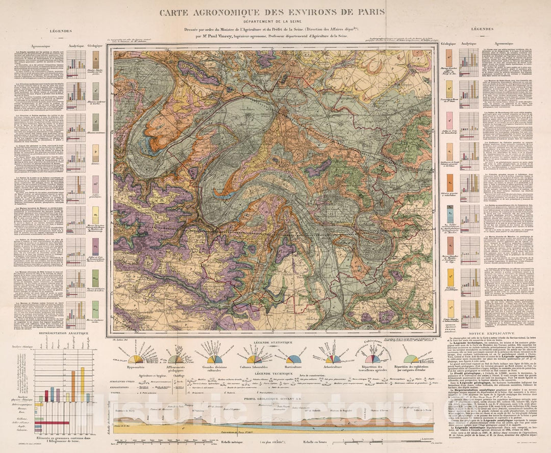 Historic Map : Carte agronomique des environs de Paris. Departement de la Seine, 1897, Vintage Wall Decor