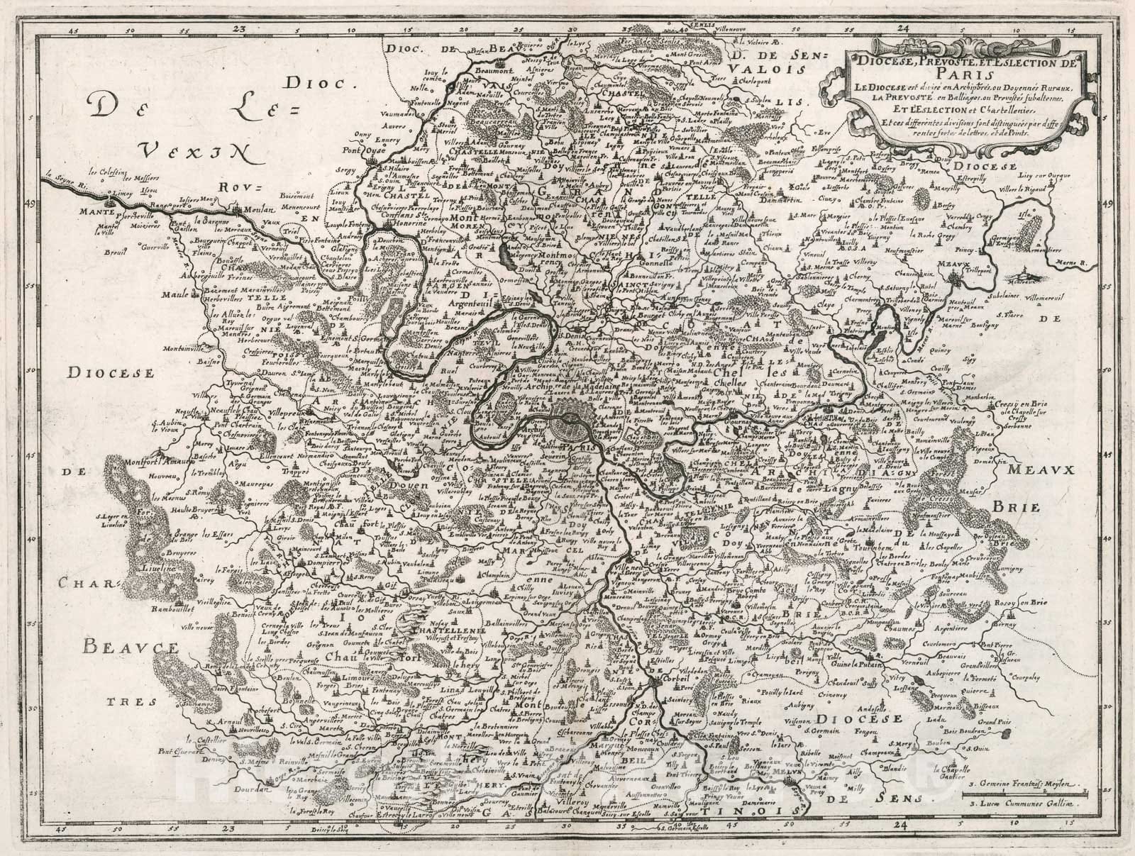 Historic Map : V. 1. Diocese, prevoste, et eslection de Paris, 1663, Vintage Wall Decor