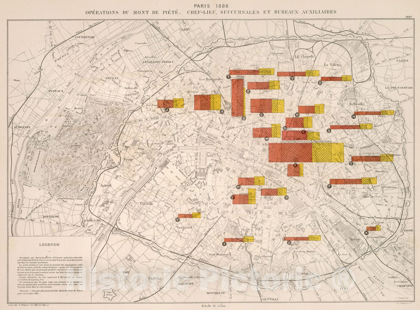 Historic Map : Paris 1888 : Operations du Mont de Piete, 1889, Vintage Wall Decor