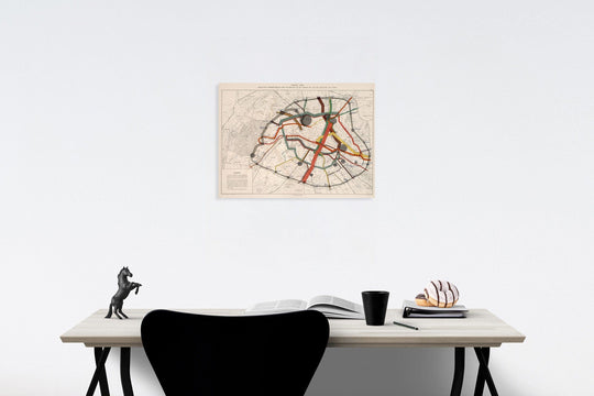 Historic Map : Paris 1888 : Recette kilometriques des tramways et chemin de fer de ceinture de Paris, 1889, Vintage Wall Decor