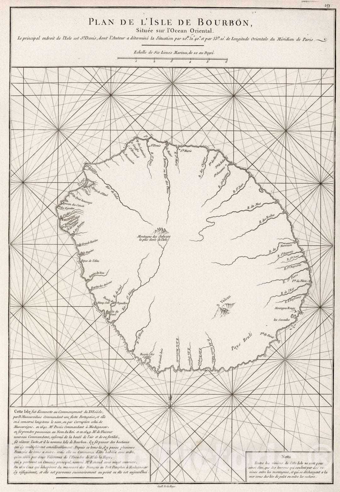 Historic Map : Plan de L'Isle de de Bourbon, situ?ee sur l'Ocean Oriental, 1810, Vintage Wall Decor