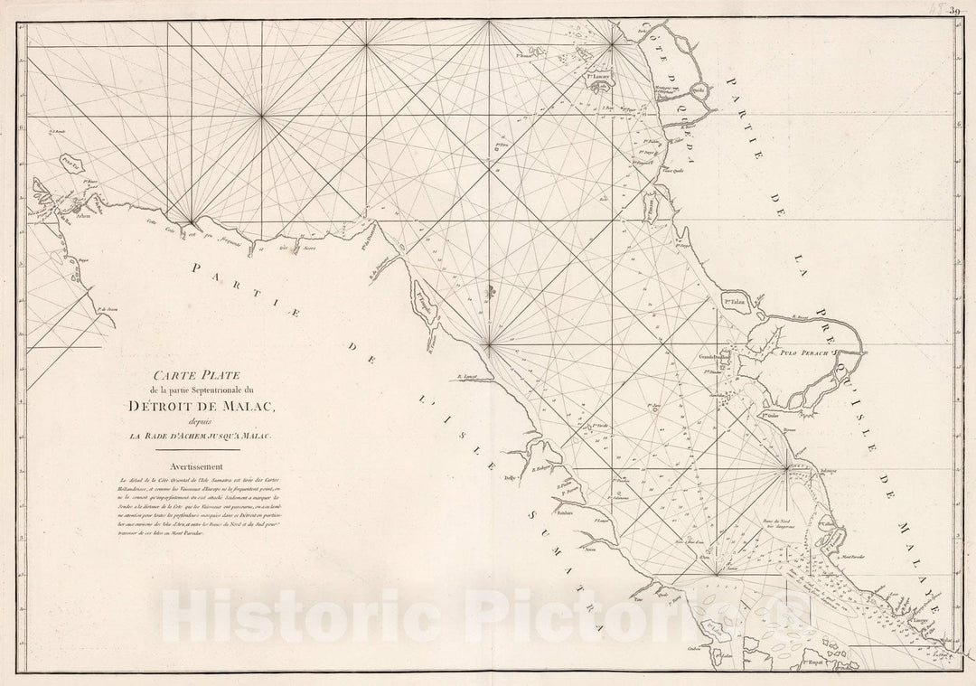 Historic Map : Carte plate de la partie septentrionale du detroit de Malac, 1810, Vintage Wall Decor