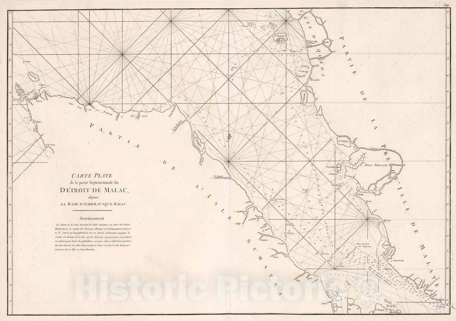 Historic Map : Carte plate de la partie septentrionale du detroit de Malac, 1810, Vintage Wall Decor